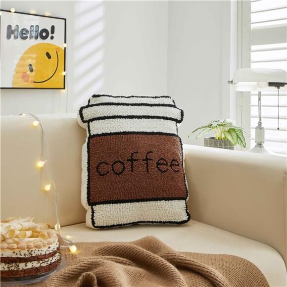 Coffee Cup Shaped Decorative Throw Pillow for Teens/Adults – 15" x 13" - Picture 4 of 6